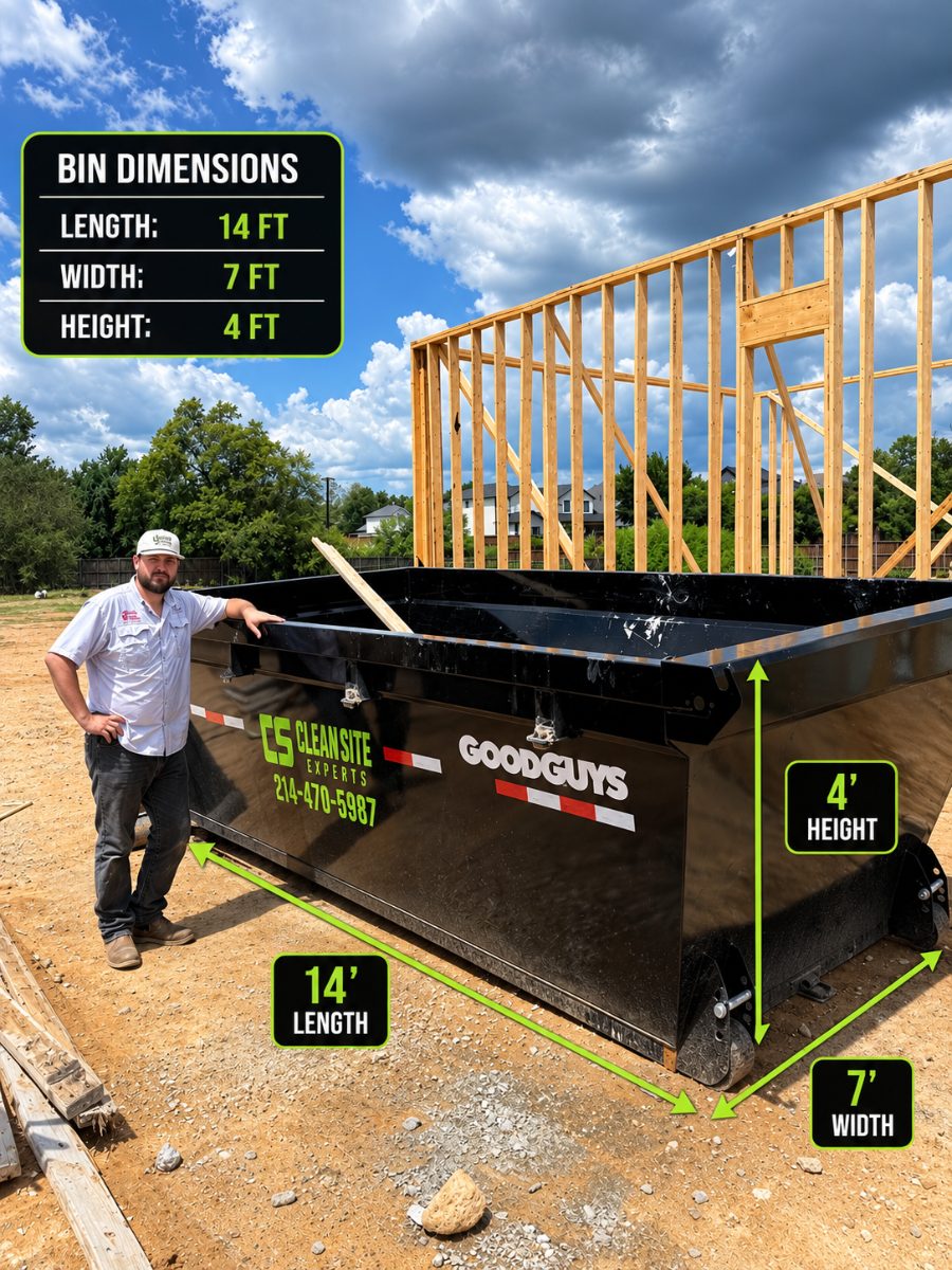 Clean Site Experts 14 yard roll off dumpster with dimensions